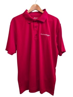 Paragon "FutureEx" Embroidered Break-Up Novelty Polo Shirt Red Size L EUC